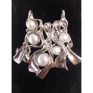 Hagit Gorali Signed Sterling Silver 925 & Pearl Large Chunky Pendant NEW OOAK